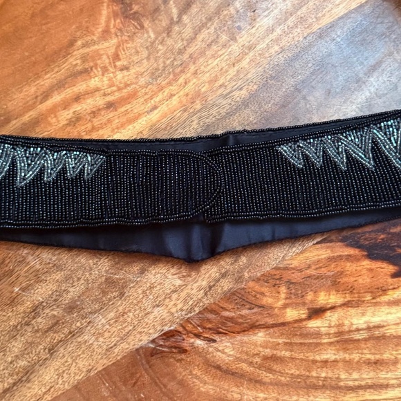 Vintage La Regale black silver beaded satin belt evening statement accessory main image 5